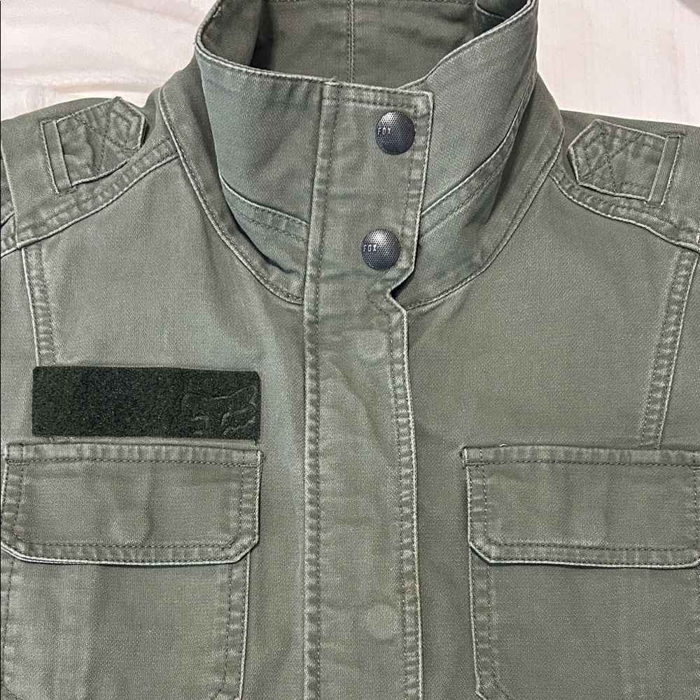 Fox Women's Utility Cargo Jacket Fatigue Denim Snap Button Size Large - Picture 7 of 10
